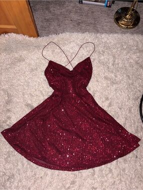 Windsor Burgundy Sequin Spaghetti-Strap Mini Dress